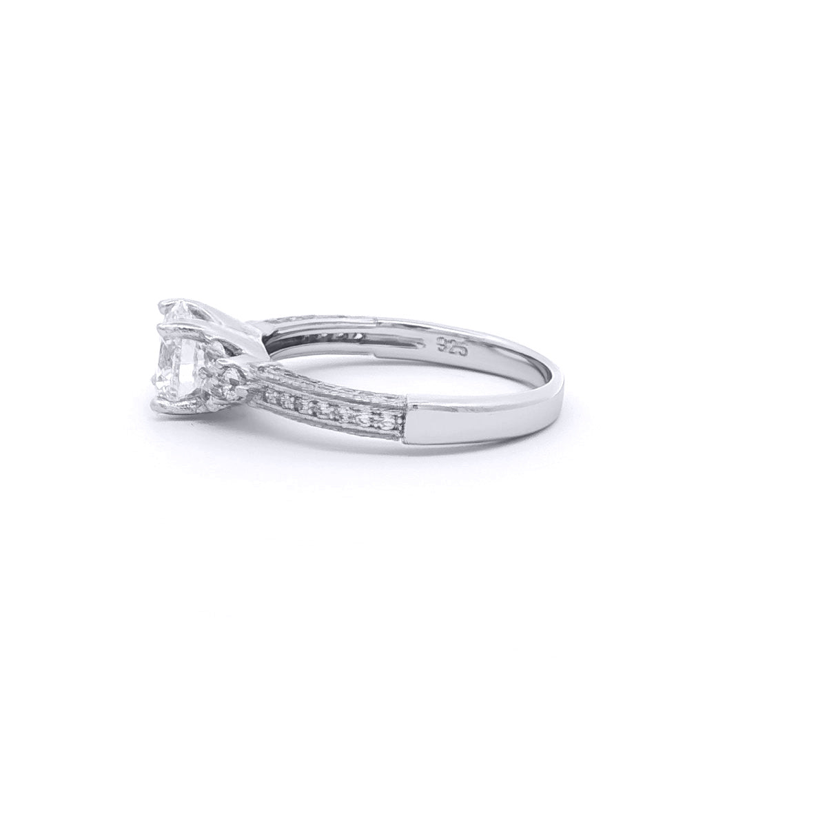 Sterling Silver  CZ Shoulder-set Solitaire Engagement Ring - ARN137