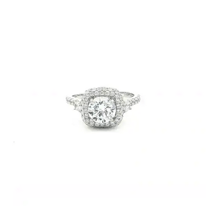 Silver  CZ Shoulder-set Cluster Solitaire Engagement Ring - ARN140