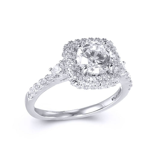 Silver CZ Shoulder-set Cluster Solitaire Engagement Ring - ARN140