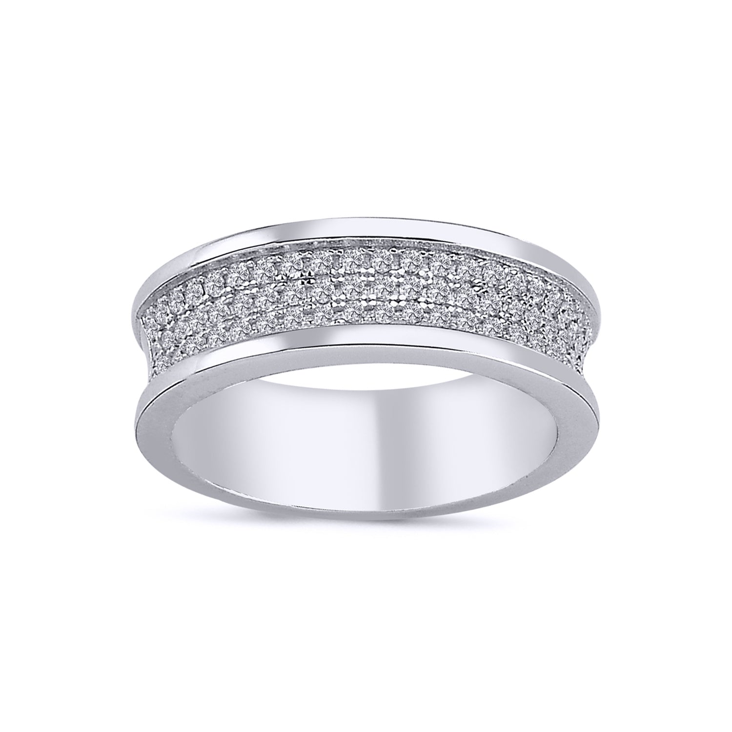 Silver  CZ 3-row Pave Wedding Band Style Half Eternity Ring - ARN142