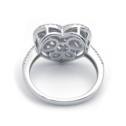 Silver  Baguette CZ 5-Row Halo Love Heart Cluster Ring - ARN146