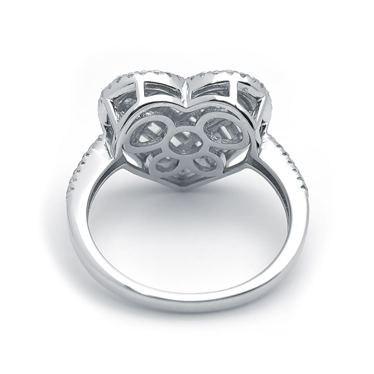 Silver  Baguette CZ 5-Row Halo Love Heart Cluster Ring - ARN146