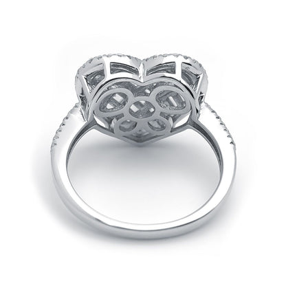 Silver  Baguette CZ 5-Row Halo Love Heart Cluster Ring - ARN146