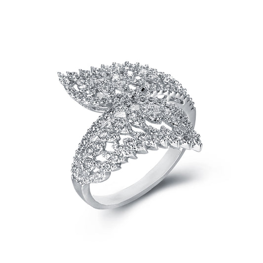 Sterling Silver  CZ Crossover Angel Wing Feathers Dress Ring - ARN147