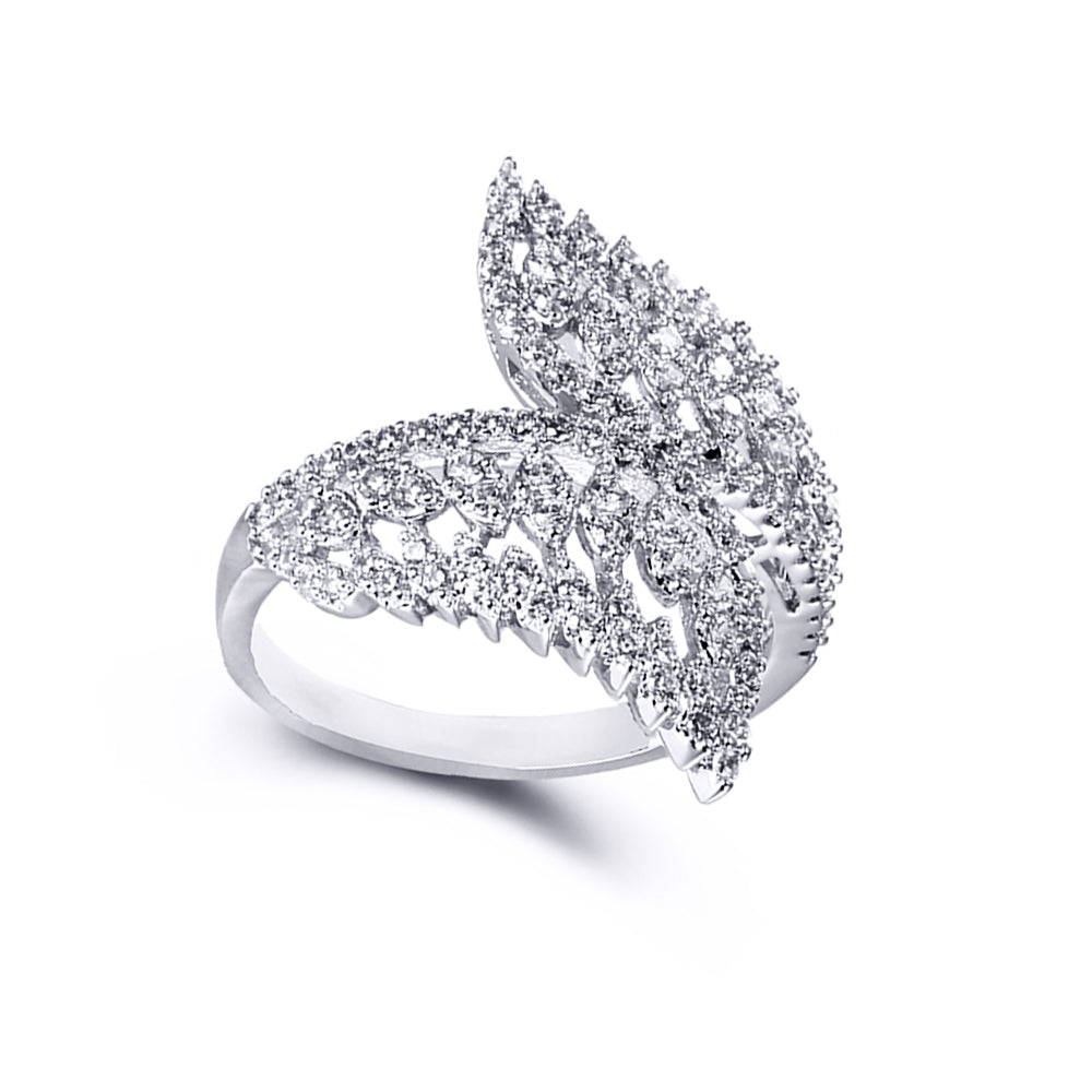 Sterling Silver  CZ Crossover Angel Wing Feathers Dress Ring - ARN147