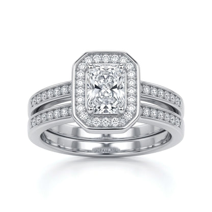 Silver  Emerald-cut CZ Octagon Solitaire Wedfit Bridal Rings Set - ARN148