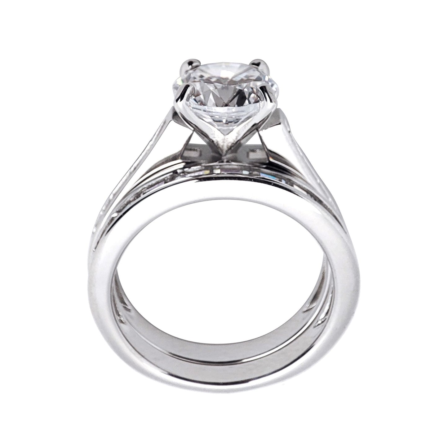 Silver  Baguette CZ Shoulder-set Solitaire Wedfit Bridal Rings Set - ARN149
