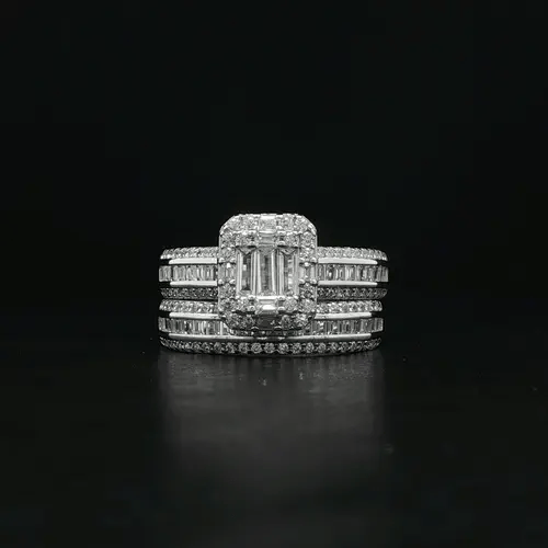 Silver  CZ Shoulder-set Solitaire-style Wedfit Bridal Rings Set - ARN151