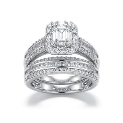 Silver  CZ Shoulder-set Solitaire-style Wedfit Bridal Rings Set - ARN151