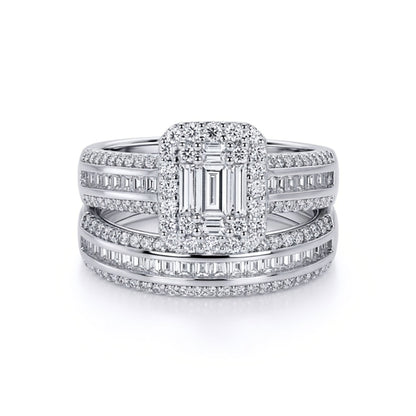 Silver  CZ Shoulder-set Solitaire-style Wedfit Bridal Rings Set - ARN151