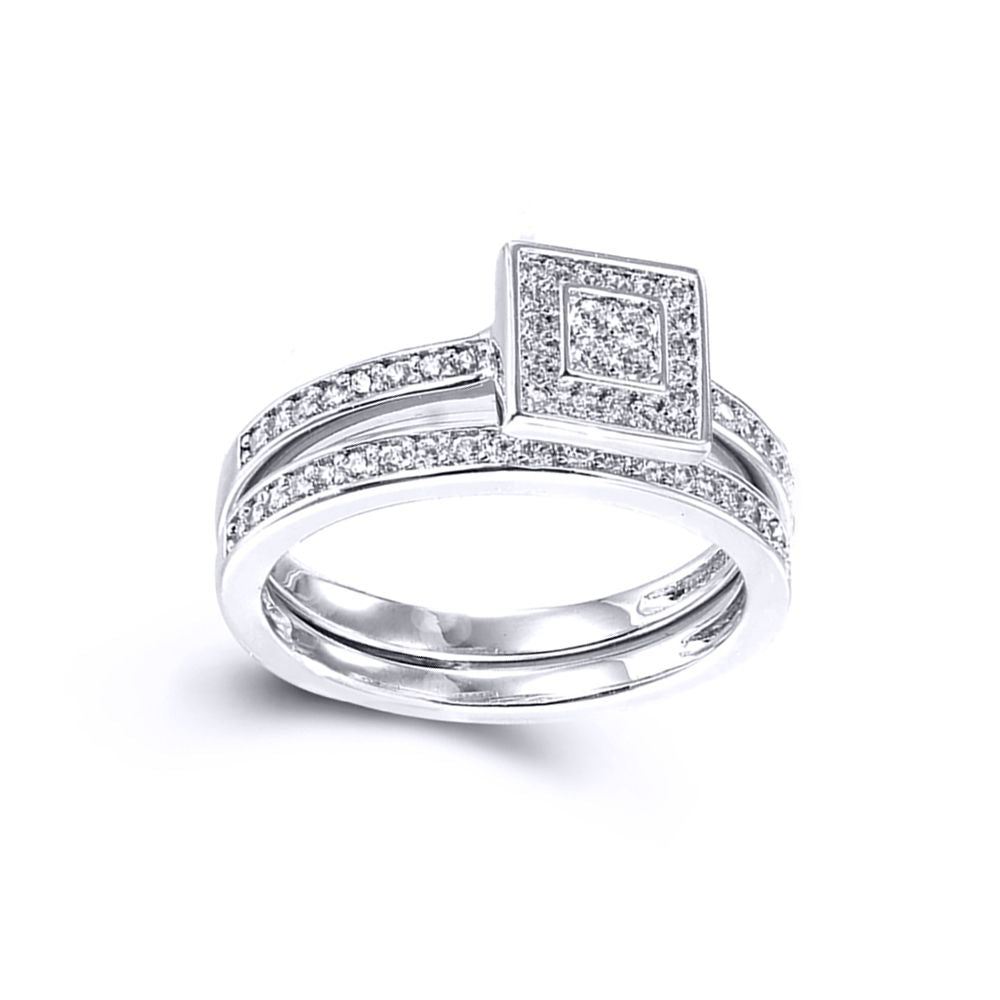 Silver  CZ Square Solitaire-style Wedfit Bridal Rings Set - ARN152