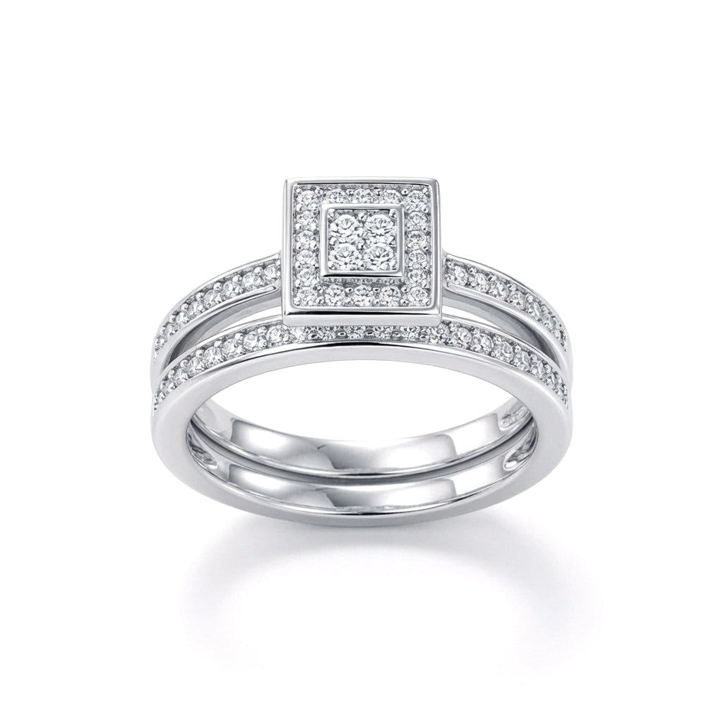 Silver  CZ Square Solitaire-style Wedfit Bridal Rings Set - ARN152