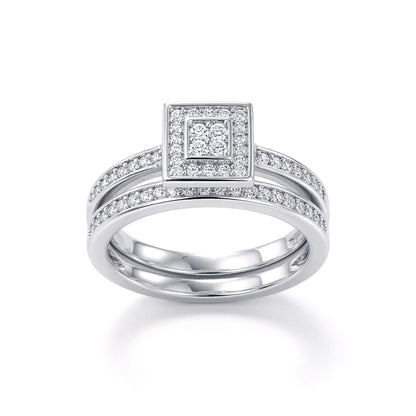 Silver  CZ Square Solitaire-style Wedfit Bridal Rings Set - ARN152