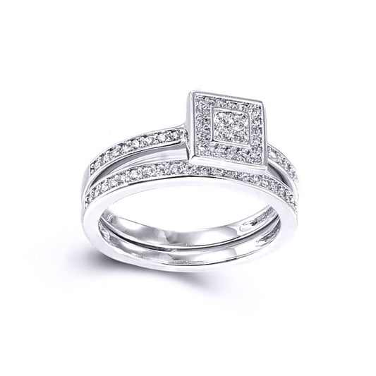 Silver  CZ Square Solitaire-style Wedfit Bridal Rings Set - ARN152