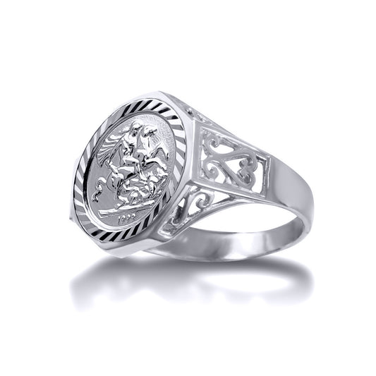 Silver  Octagon Scroll St George Ring (10th Ounce Coin Size) - ARN156-T