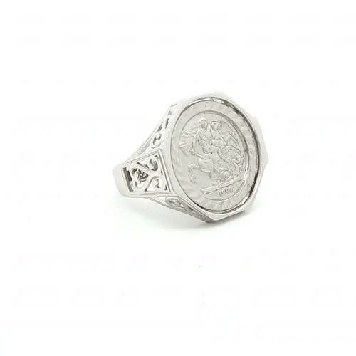 Silver  Octagon Scroll St George Ring (10th Ounce Coin Size) - ARN156-T