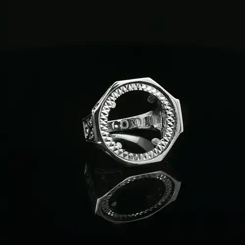 Silver  Octagon Scroll 10th Oz Kruger Brittania Coin Mount Ring - ARN156-T