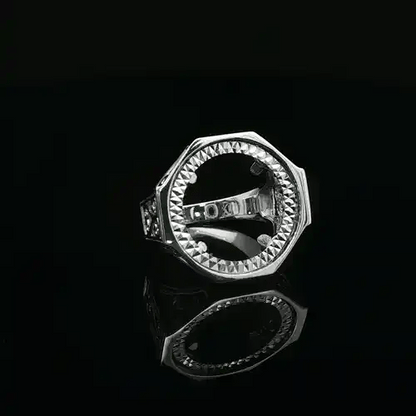 Silver  Octagon Scroll 10th Oz Kruger Brittania Coin Mount Ring - ARN156-T