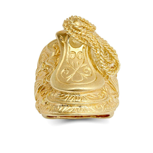 Gold-Plated Silver  Carved Horse Saddle Stirrups Rope Saddle Ring - ARN158-GP