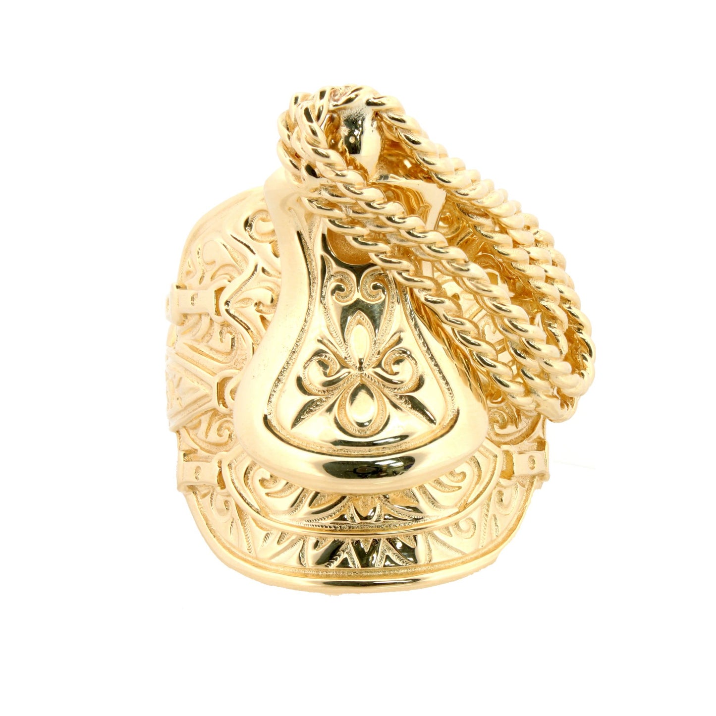 Gold-Plated Silver  Carved Horse Saddle Stirrups Rope Saddle Ring - ARN159-GP