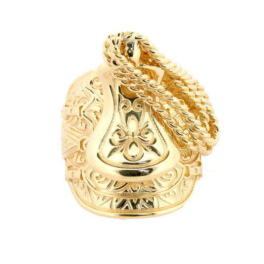 Gold-Plated Silver  Carved Horse Saddle Stirrups Rope Saddle Ring - ARN159-GP