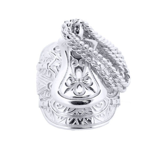 Silver  Carved Horse Saddle Stirrups Rope Saddle Ring - ARN159