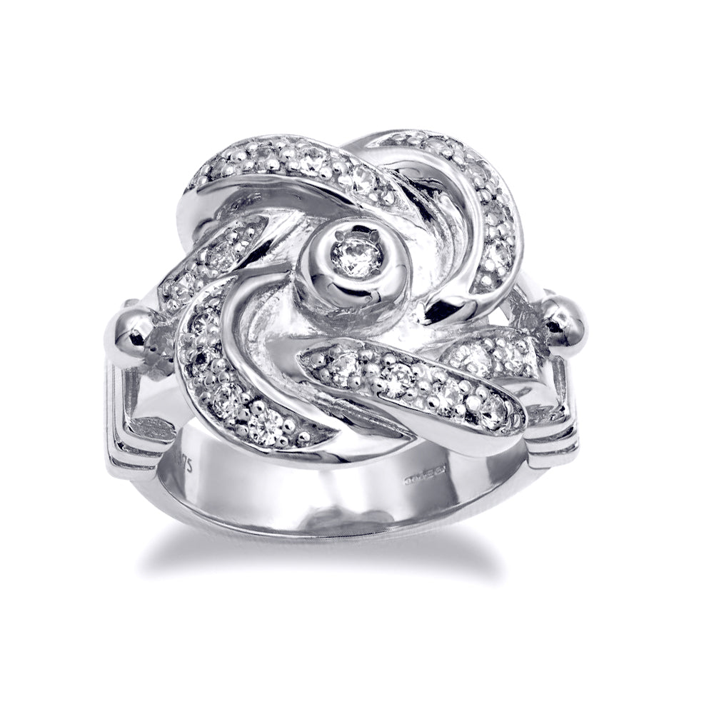 Silver  Round CZ Square Double Love Knot Ring - ARN163