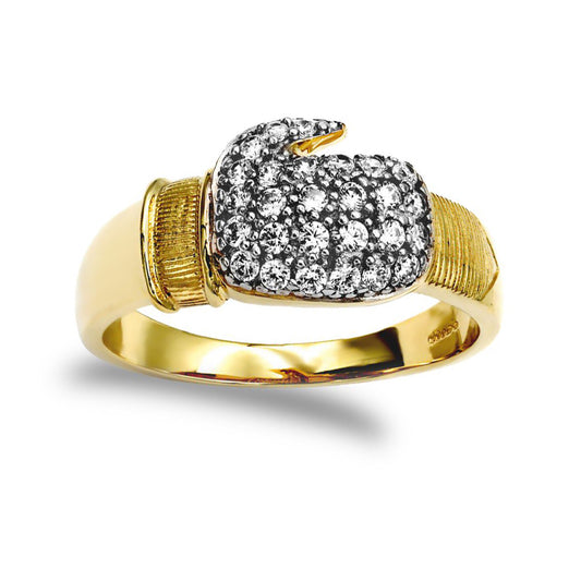 Gold-Plated Silver  Round CZ Encrusted MMA Boxing Glove Ring - ARN164-GP