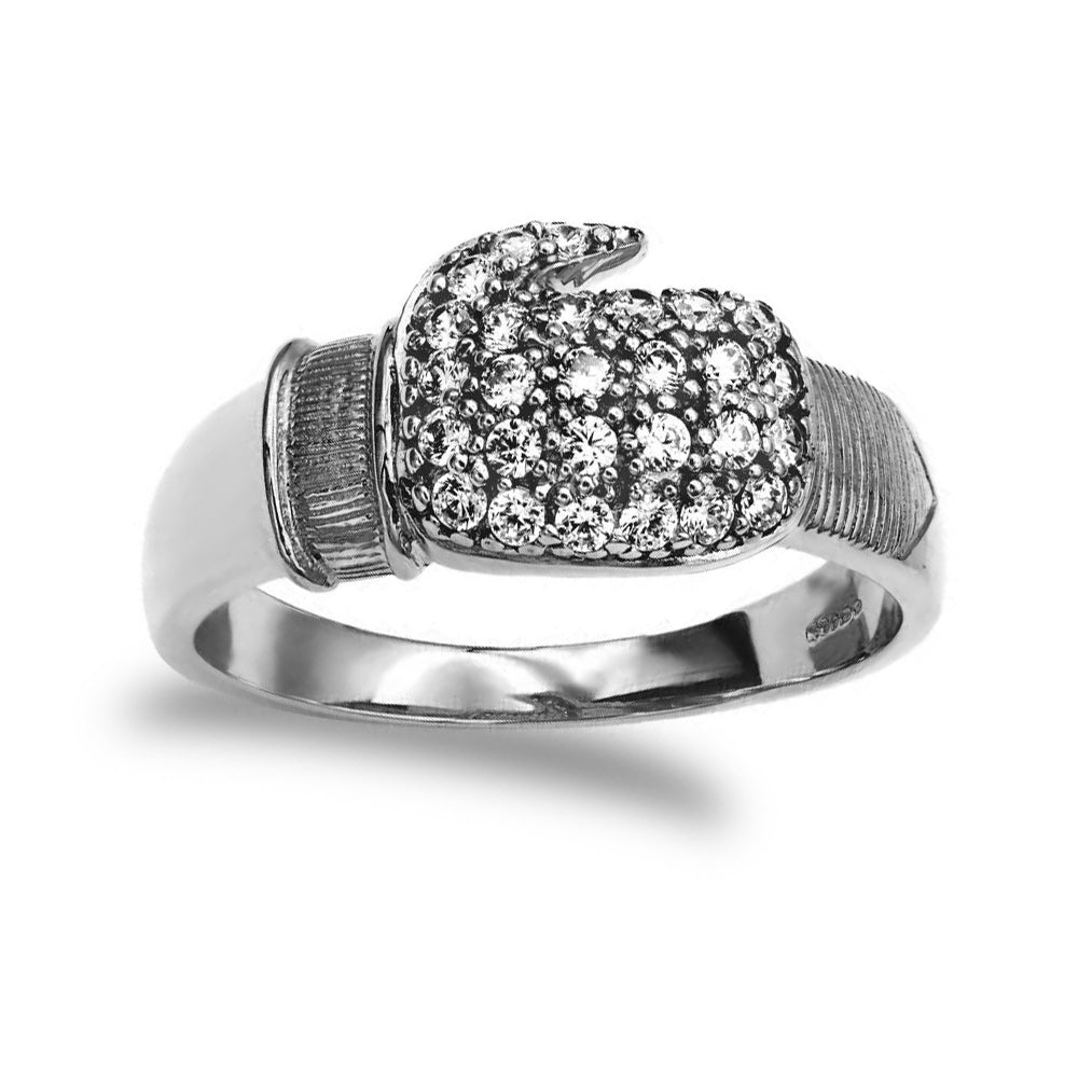 Silver  Round CZ Encrusted MMA Boxing Glove Ring - ARN164