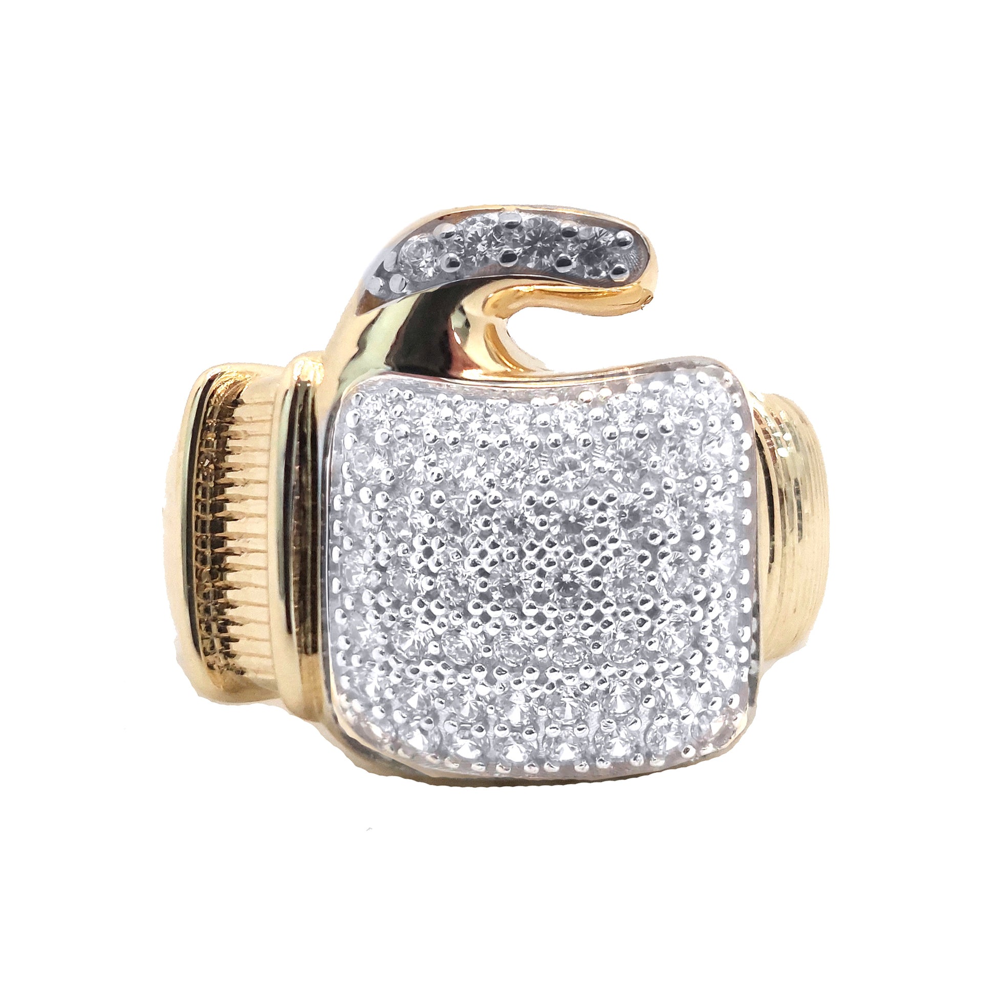 Gold-Plated Silver  Round CZ Encrusted MMA Boxing Glove Ring - ARN166-GP