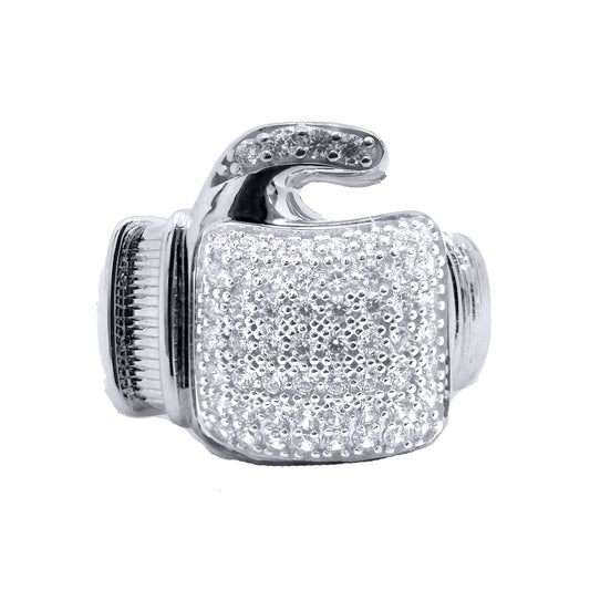 Silver  Round CZ Encrusted MMA Boxing Glove Ring - ARN166