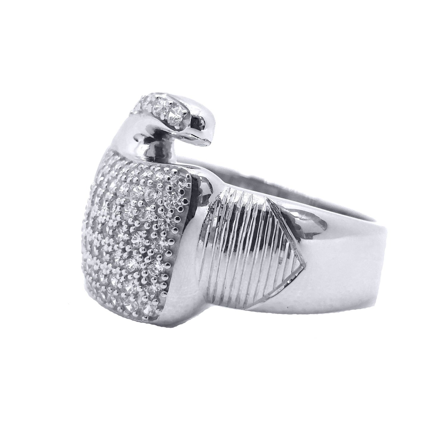 Silver  Round CZ Encrusted MMA Boxing Glove Ring - ARN166