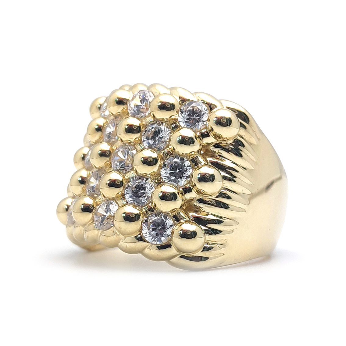 Gold-Plated Silver  Round CZ King George III Keeper Guard Ring - ARN167-GP