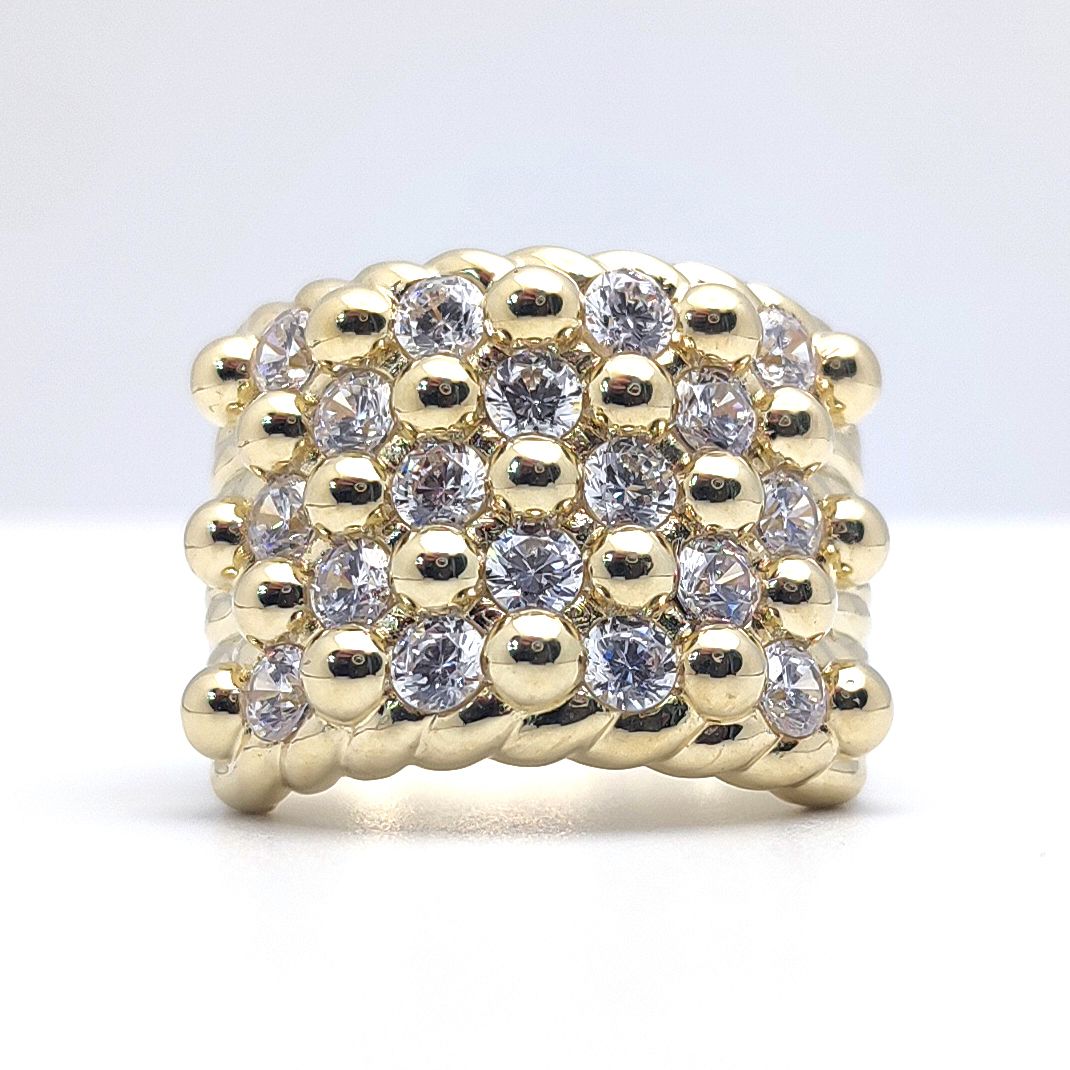 Gold-Plated Silver  Round CZ King George III Keeper Guard Ring - ARN167-GP