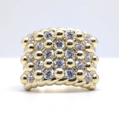 Gold-Plated Silver  Round CZ King George III Keeper Guard Ring - ARN167-GP
