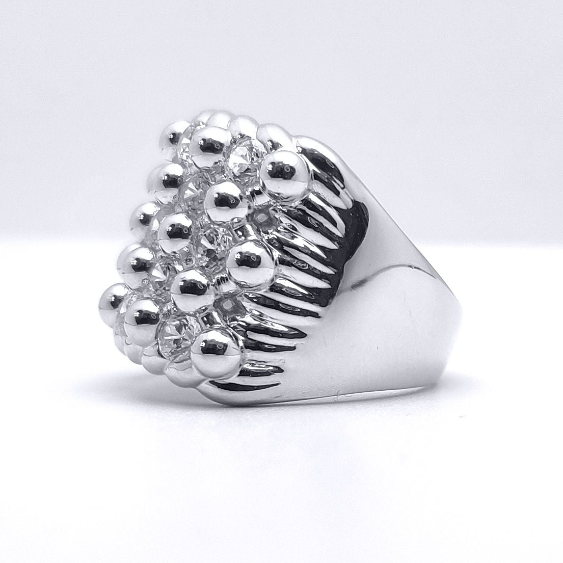 Silver  Round CZ King George III Keeper Guard Ring - ARN167