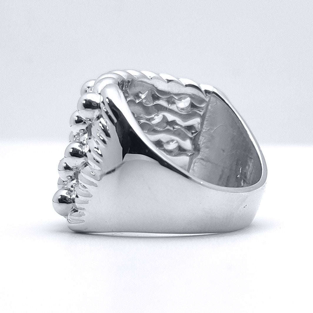 Silver  Round CZ King George III Keeper Guard Ring - ARN167