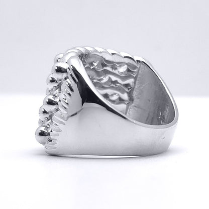 Silver  Round CZ King George III Keeper Guard Ring - ARN167