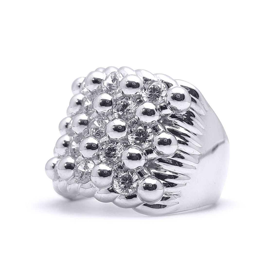 Silver  Round CZ King George III Keeper Guard Ring - ARN167
