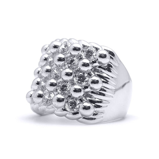 Silver  Round CZ King George III Keeper Guard Ring - ARN167