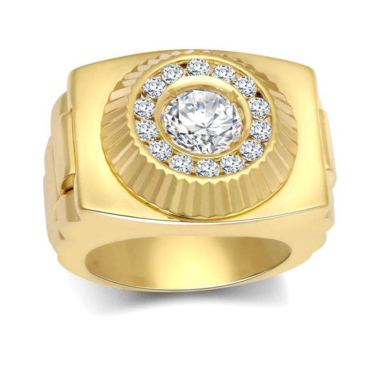 Gold-Plated Silver  CZ Fluted Bezel Presidential Cluster Ring - ARN168-GP
