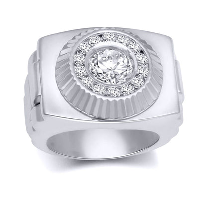 Silver  Round CZ Fluted Bezel Presidential Cluster Ring - ARN168