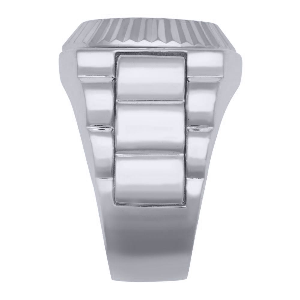 Silver  Round CZ Fluted Bezel Presidential Cluster Ring - ARN168