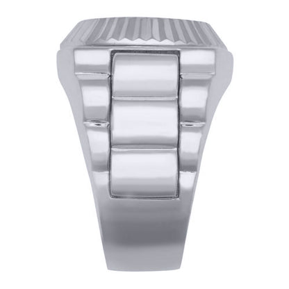 Silver  Round CZ Fluted Bezel Presidential Cluster Ring - ARN168