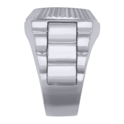 Silver  Round CZ Fluted Bezel Presidential Cluster Ring - ARN168