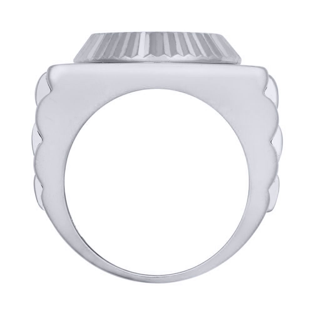 Silver  Round CZ Fluted Bezel Presidential Cluster Ring - ARN168