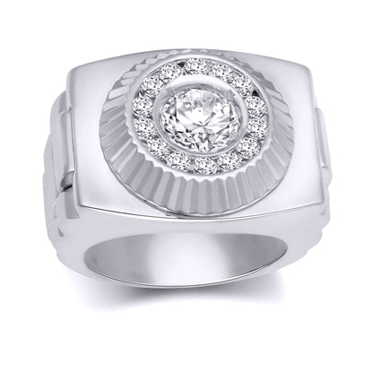 Silver  Round CZ Fluted Bezel Presidential Cluster Ring - ARN168