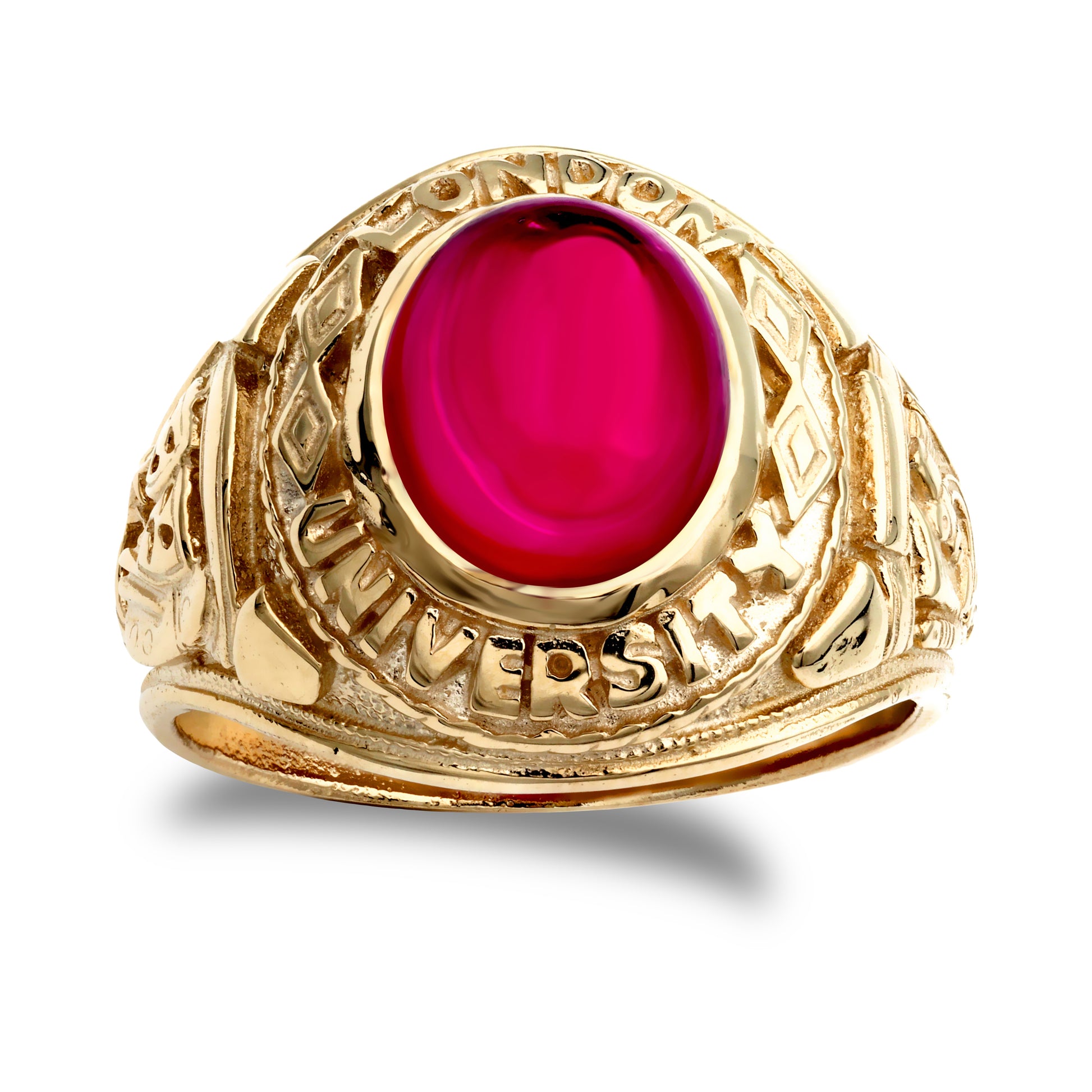 Gold-Plated Silver  Red Oval Cabochon CZ London College Ring - ARN170-GP