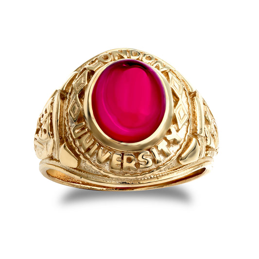 Gold-Plated Silver  Red Oval Cabochon CZ London College Ring - ARN170-GP