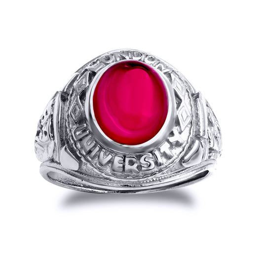 Silver  Red Oval Cabochon CZ London University College Ring - ARN170